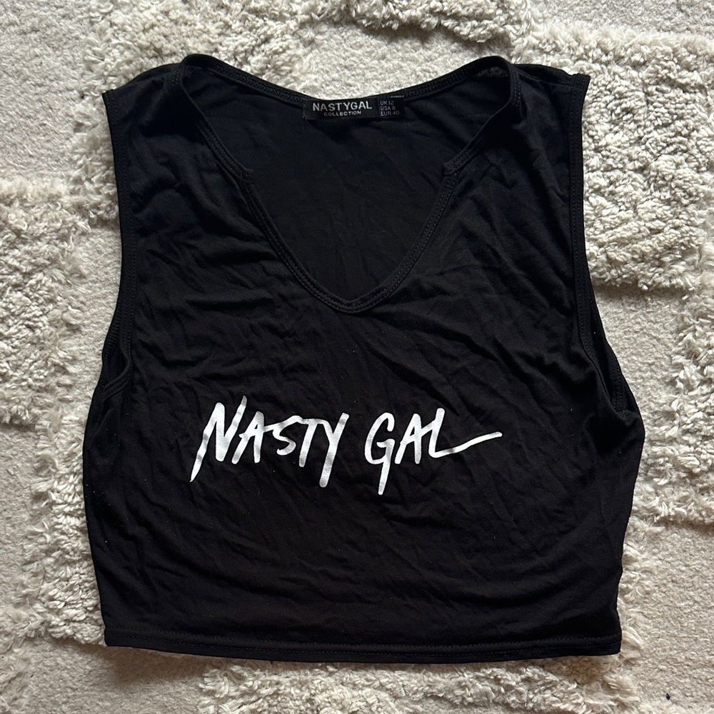 Nasty Gal Black Crop Top with White Logo